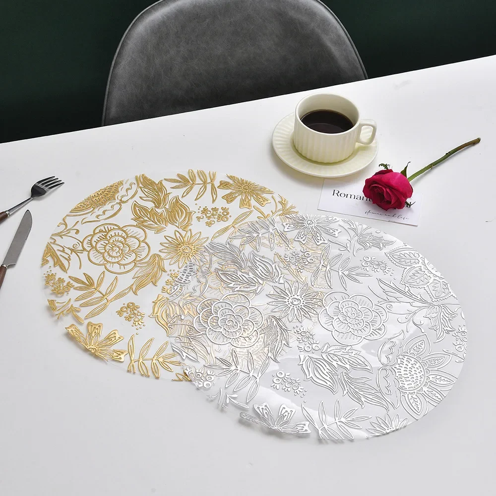 Mantel Individual redondo de pétalos de flores, PVC transparente, impermeable y con aislamiento térmico, estampado de PP, tapete decorativo para mesa de comedor de alta gama, 1 ud.