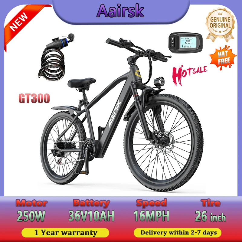 

Aairsk GT300 Ebike 250 Вт мотор 36V10AH вездеходный горный внедорожный электрический велосипед 26 дюймов шины городской электрический велосипед NFC