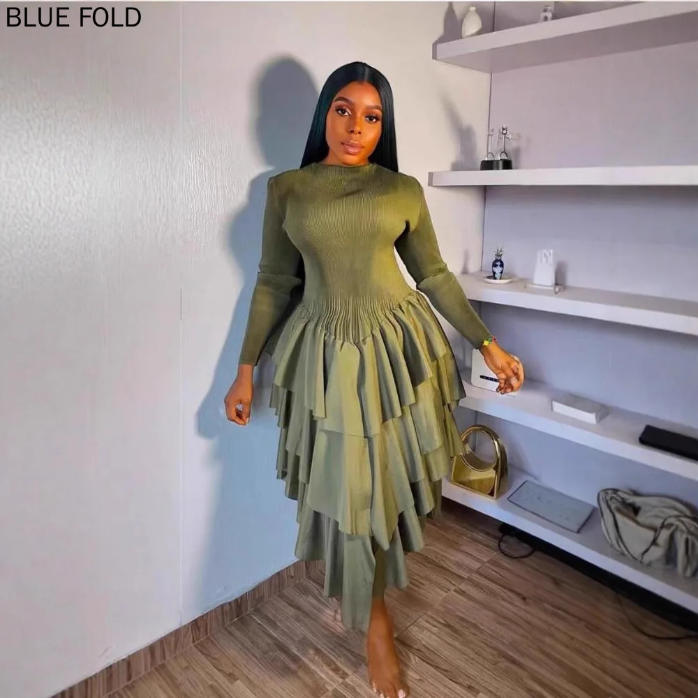 Miyake, европейское и американское прессованное морщинистое платье большого размера, модное элегантное однотонное платье с рюшами на талии