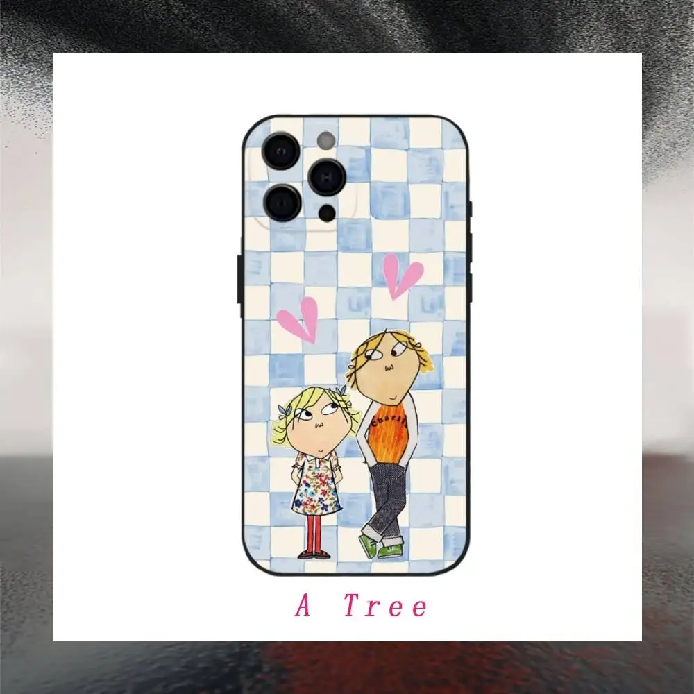 카툰 C-찰리와 L-로라 아이폰 17 16 15 14 13 12 맥스 플러스 실리콘 블랙 케이스