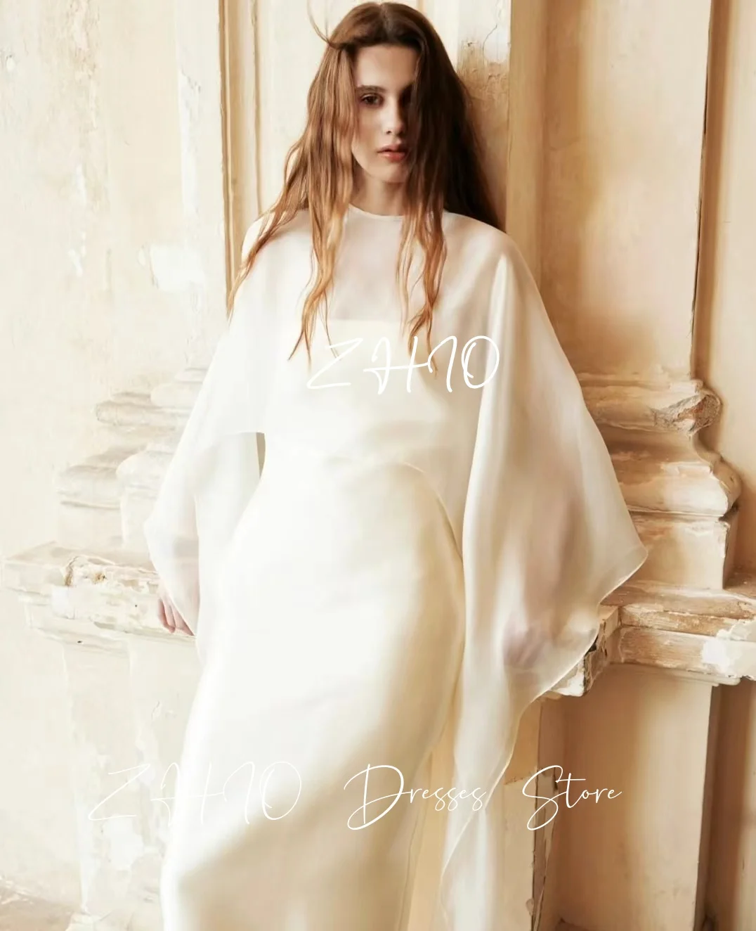 Zhi elegante vestido de festa à noite marfim com jaqueta longa cetim sem alças em linha reta vestido de ocasião formal personalizado robe de soirée