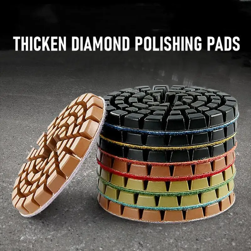 7 Stück 100mm/4 Zoll Verdickte Diamant-Bodenpolierpads, Harzgebundene Diamant-Betonschleifscheiben für Terrazzo-Stein-Renovierungspads – Detail 1