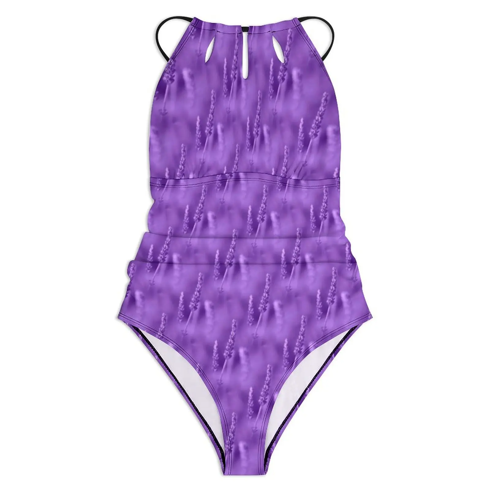 Lavender Swimsuit Flower Print Swimwear One Piece Holiday Pool Bodysuit Cut Out Bathing Suit Women Push Up Sexy Beachwear Gift