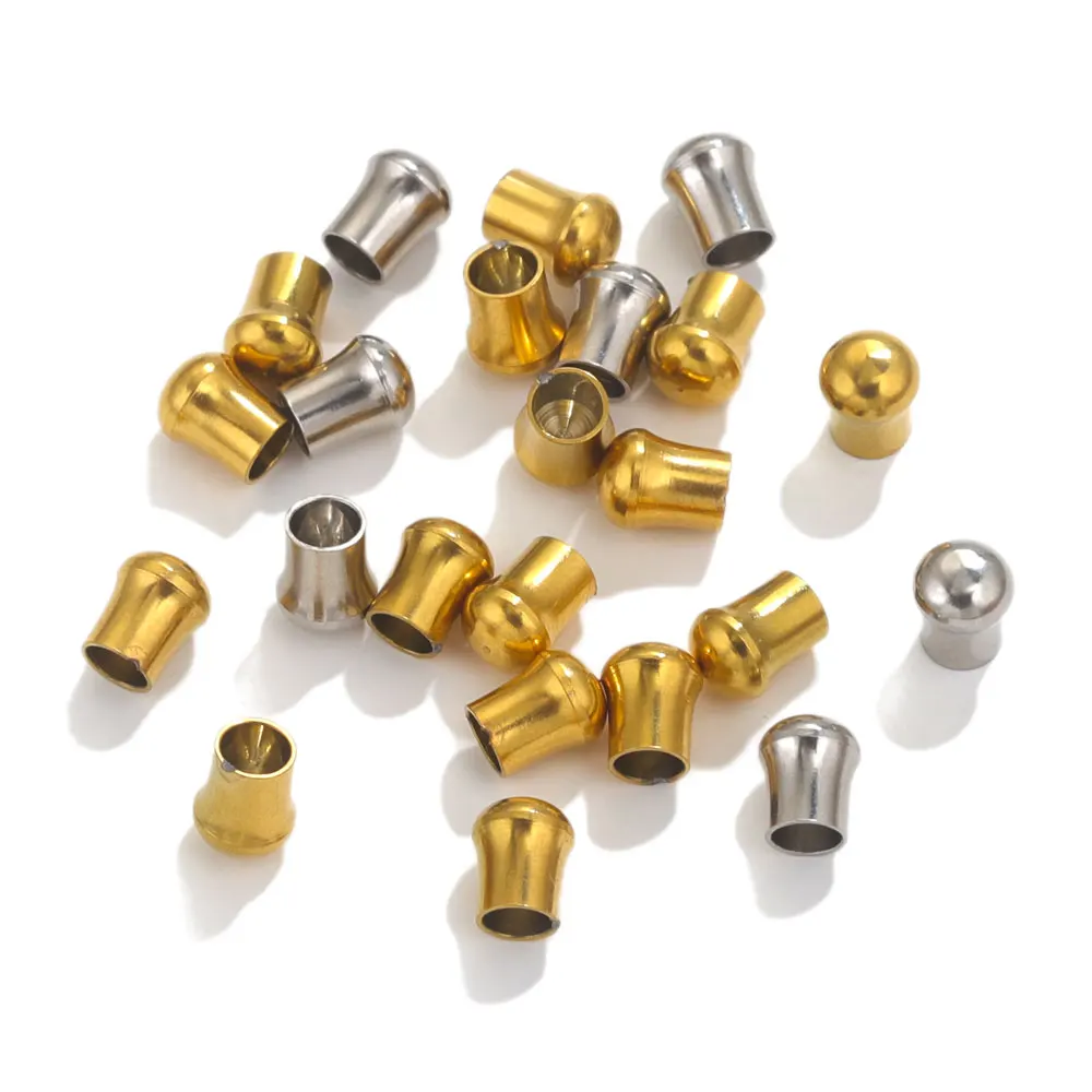 

20pcs Gold Plated Stainless Steel Fastener Crimp Clasps Cord End Caps Leather Cord for Jewelry Making DIY Parts Materials Bulk