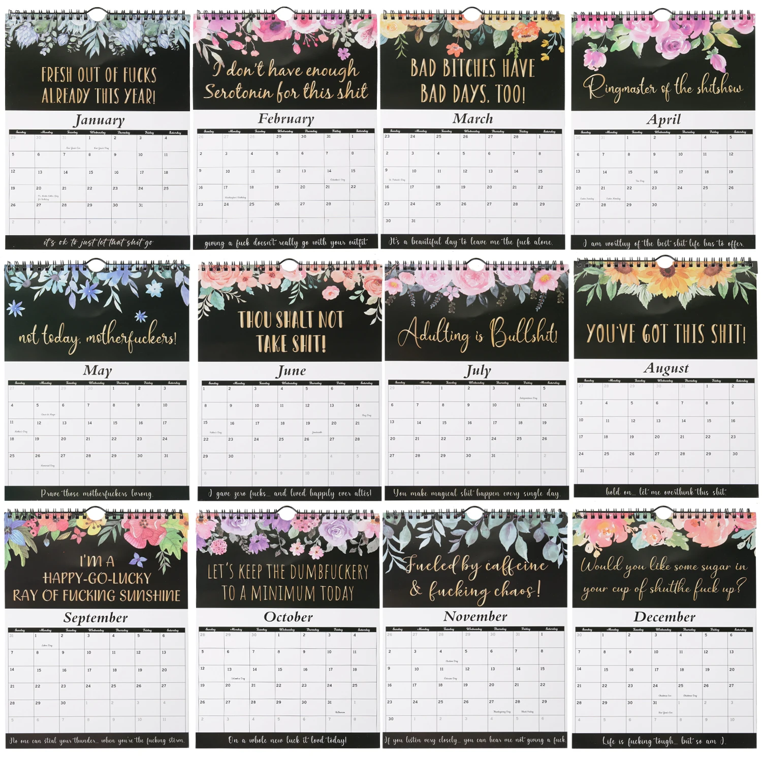 2025 Wall Hanging Calendar For Tired-Ass Women Paper Funny 12 Months Of Cuss Word Sayings Wall Calendar Unique New Year Gifts