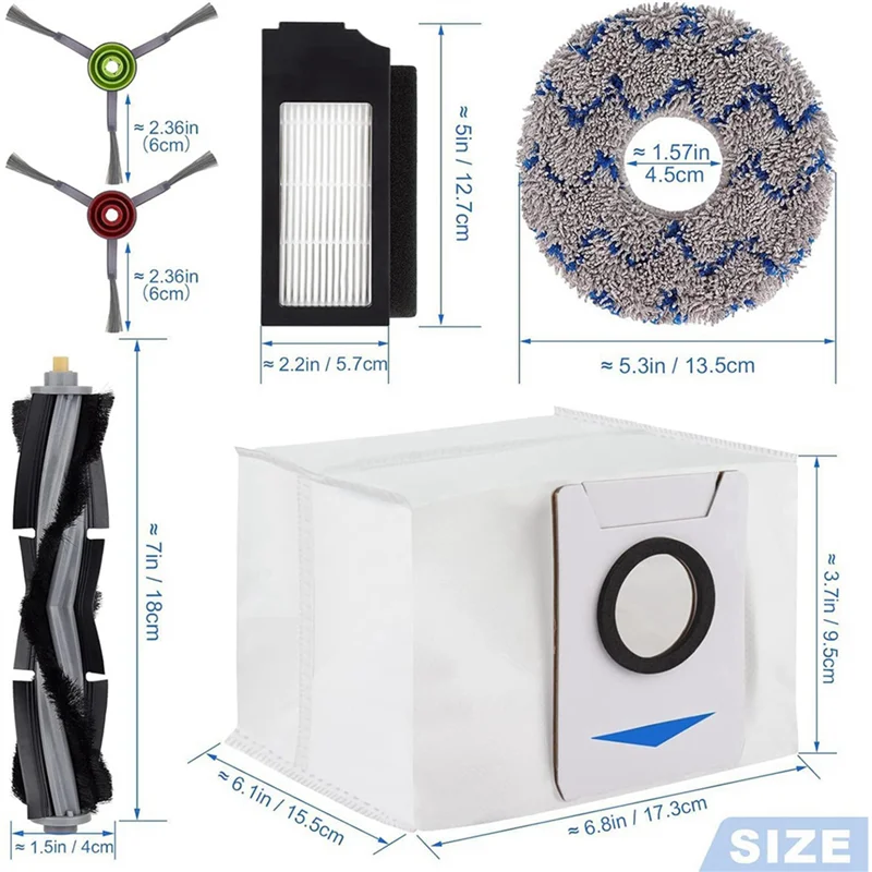 

AB47-2 Set For ECOVACS DEEBOT X1 Omni Turbo T10 T20 Omni T20/T20 Max/T20 Prorobot Main Side Brush Filter Mop Bags