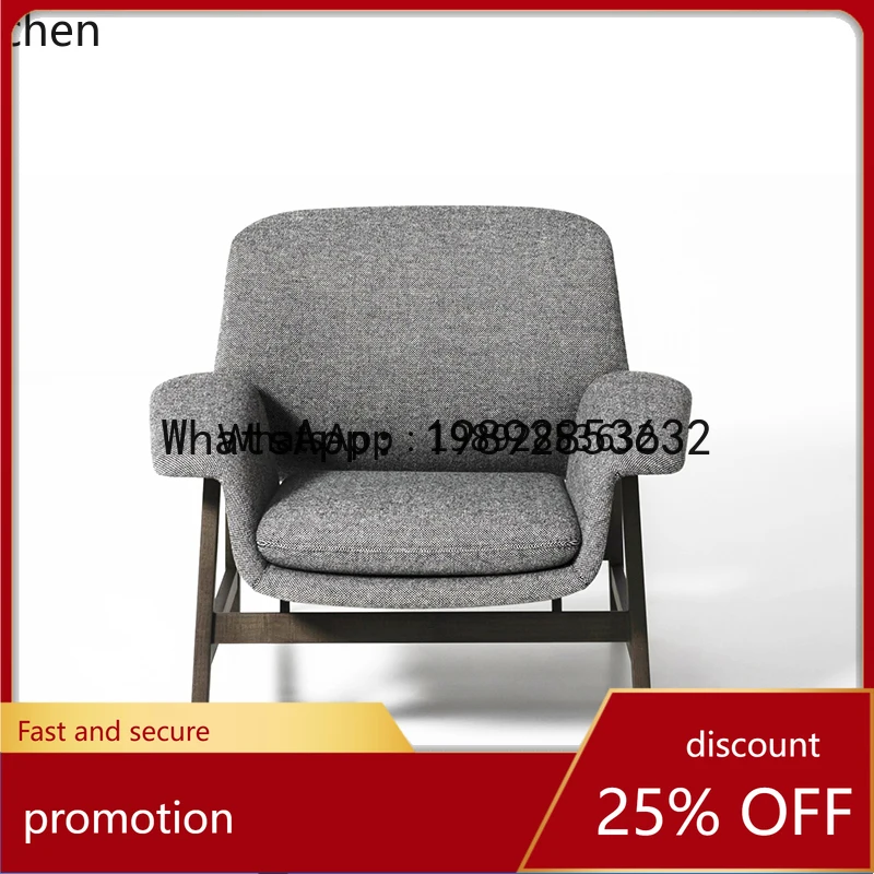 

HT light luxury minimalist single sofa chair simple fabric living room cafe solid wood soft bag armrest Chair