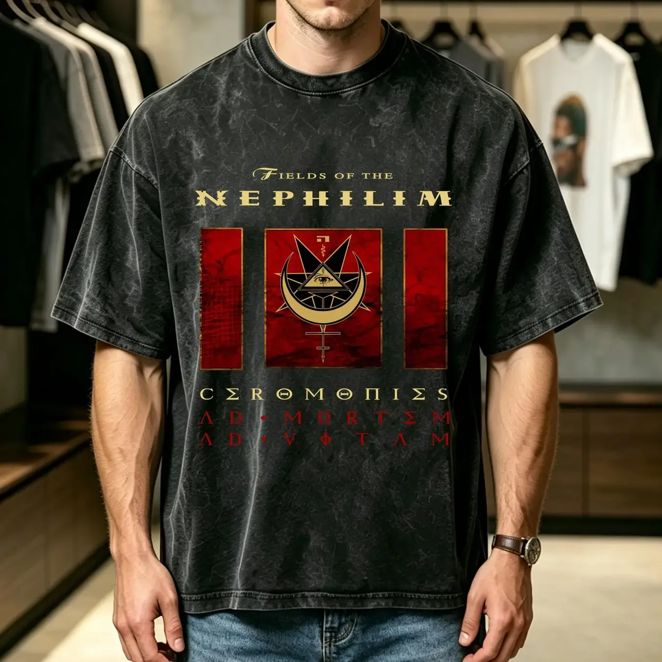 washed T Shirt Limited New Fields of the Nephilim Ceromonies Ad Mortem Vitam S 4XL vintage Washed Stylish Unisex Stretched