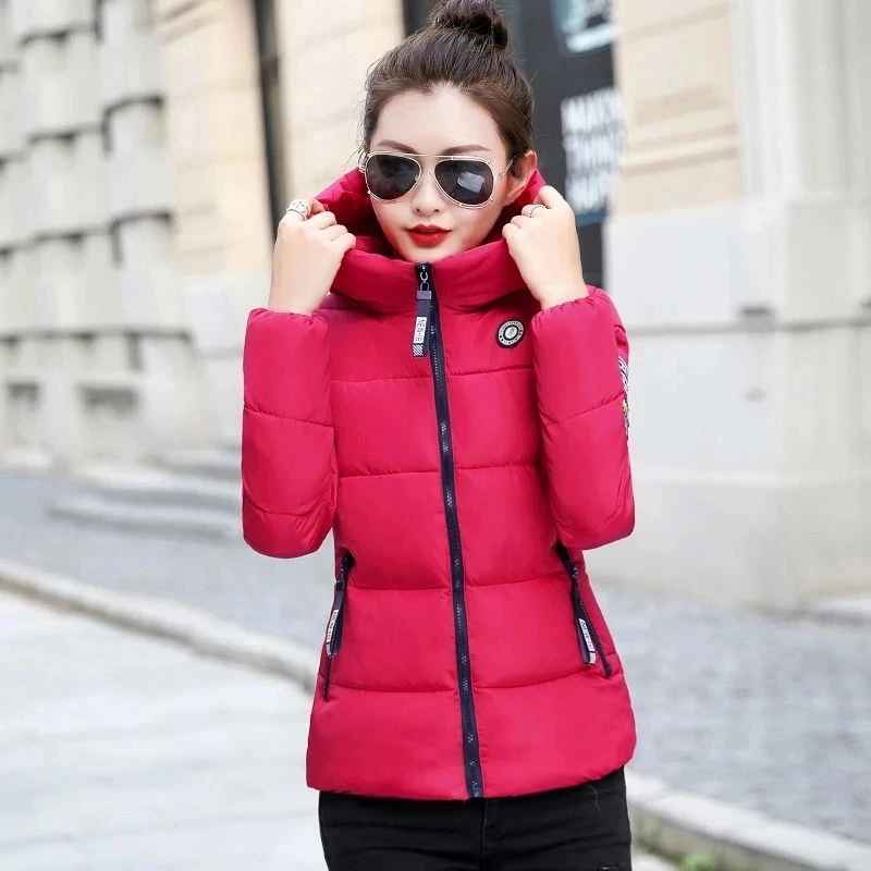 Hooded Thick Warm Short Jacket Cotton Padded Parka Basic Coat Female 2023 New Winter Parkas Women Jacket Outerwear