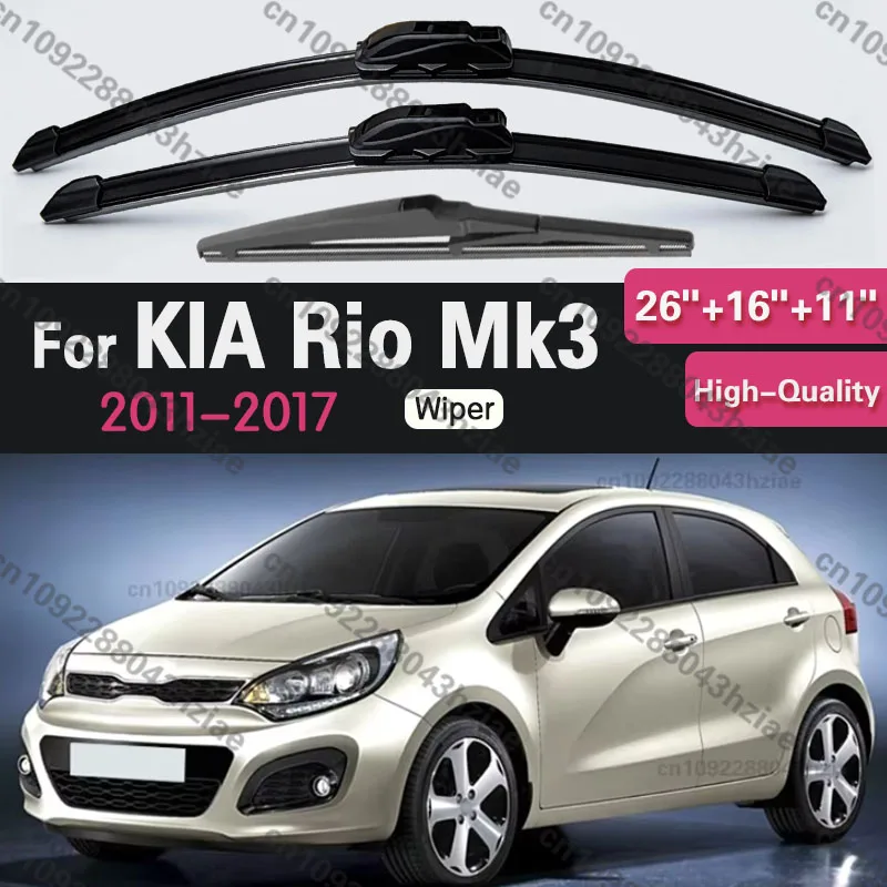 3PCS Car Wiper For KIA Rio Mk3 Hatchback 2011-2017 Front Rear Wiper Blades Brushes Auto Accessories 2013 2014 2015 2016