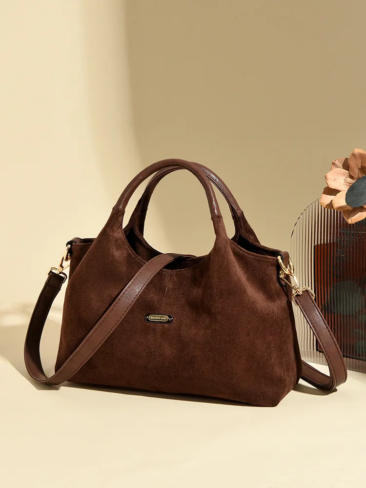 

Матовая женская сумка через плечо в стиле ретро — модная замшевая сумка большой вместимости, повседневная сумка с верхней ручкой, сумка в винтажном стиле