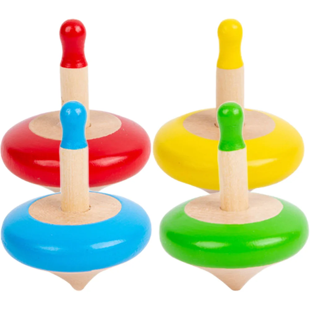 4 Pcs Small Spinning Top Portable Toys Kids Accessory Supply Colored Gyro Wood Interesting Children Wooden