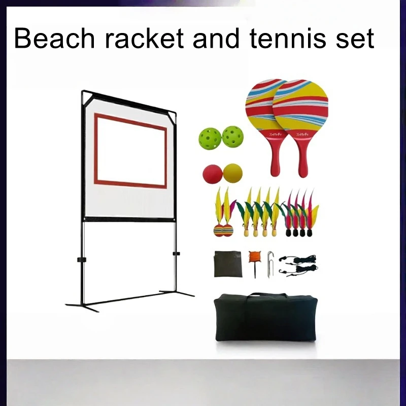 Beach tennis rackets, sports nets, outdoor sports nets, badminton shuttlecock balls, and pickle rackets with matching equipment