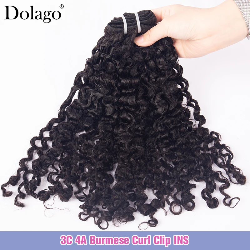 

3C 4A Burmese Curly Clip In Hair Extensions Human Hair Kinky Curly Lace Clip Ins Bundles For Black Women Dolago Full Head Sets