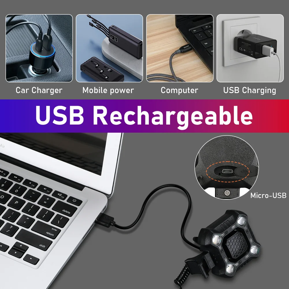 4 LEDs Bicycle Light Electric Horn 140dB Bike Bell Waterproof USB Charging Bicycle Horn Headlight Bicycle Alarm Bell