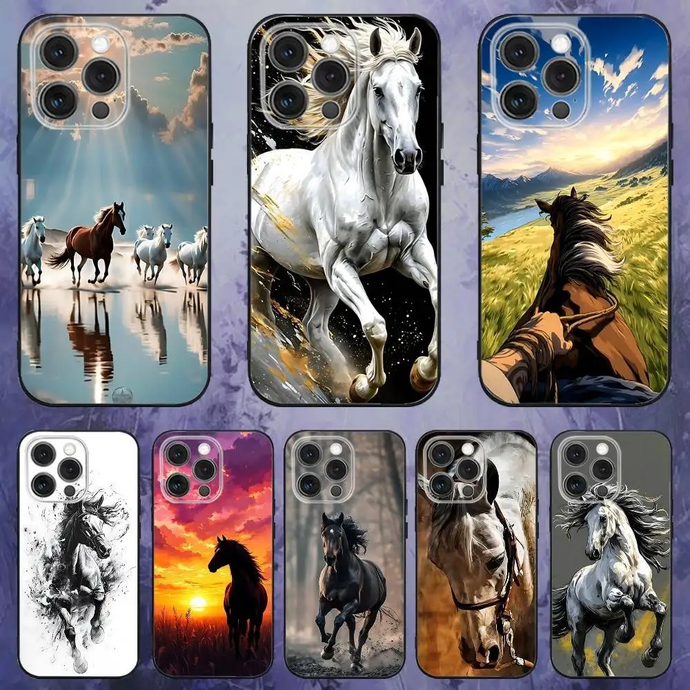 

Horse Painted Art Phone Case For iPhone 17,16,15,14,13,12,Pro,Max,Plus,E,SE4,Air,Mini Black Soft Box