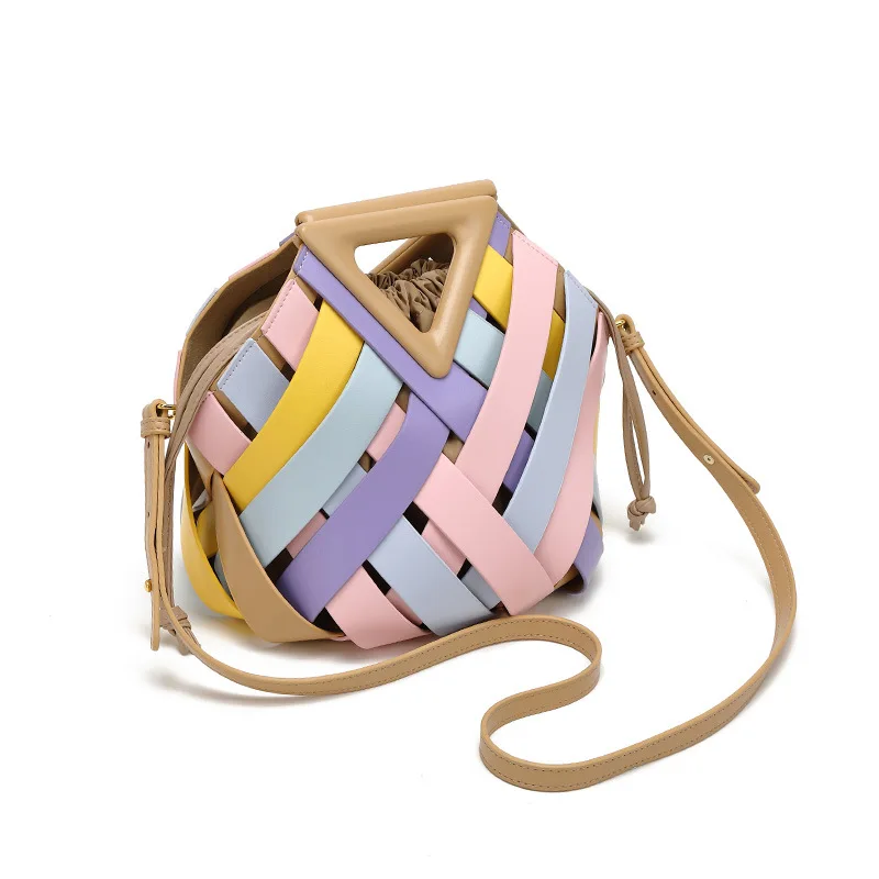 

Woven bag women's satchel bag new arrival triangle magnetic buckle cut out crossbody bag shoulder bag fashion mother bag