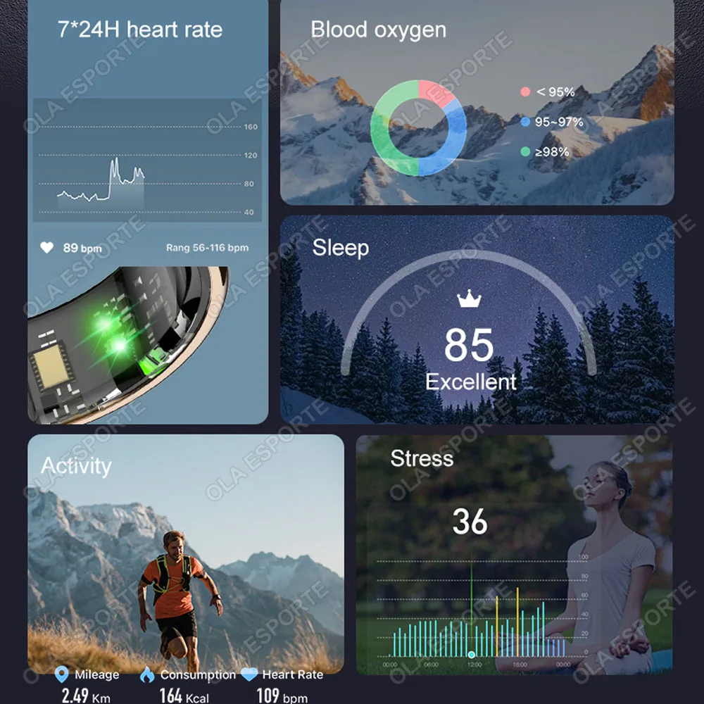 شحن لاسلكي حلقة ذكية للرجال والنساء شاشة LED لمراقبة معدل ضربات القلب وضع رياضي متعدد IP68 5ATM مقاوم للماء بلوتوث حلقة النوم #3