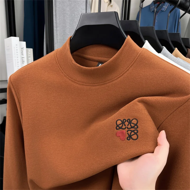 

Designer Brand Man Long-Sleeved T-Shirt Mock Neck Exquisite Embroidery Versatile Comfortable Autumn Winter Casual Fashion Tops