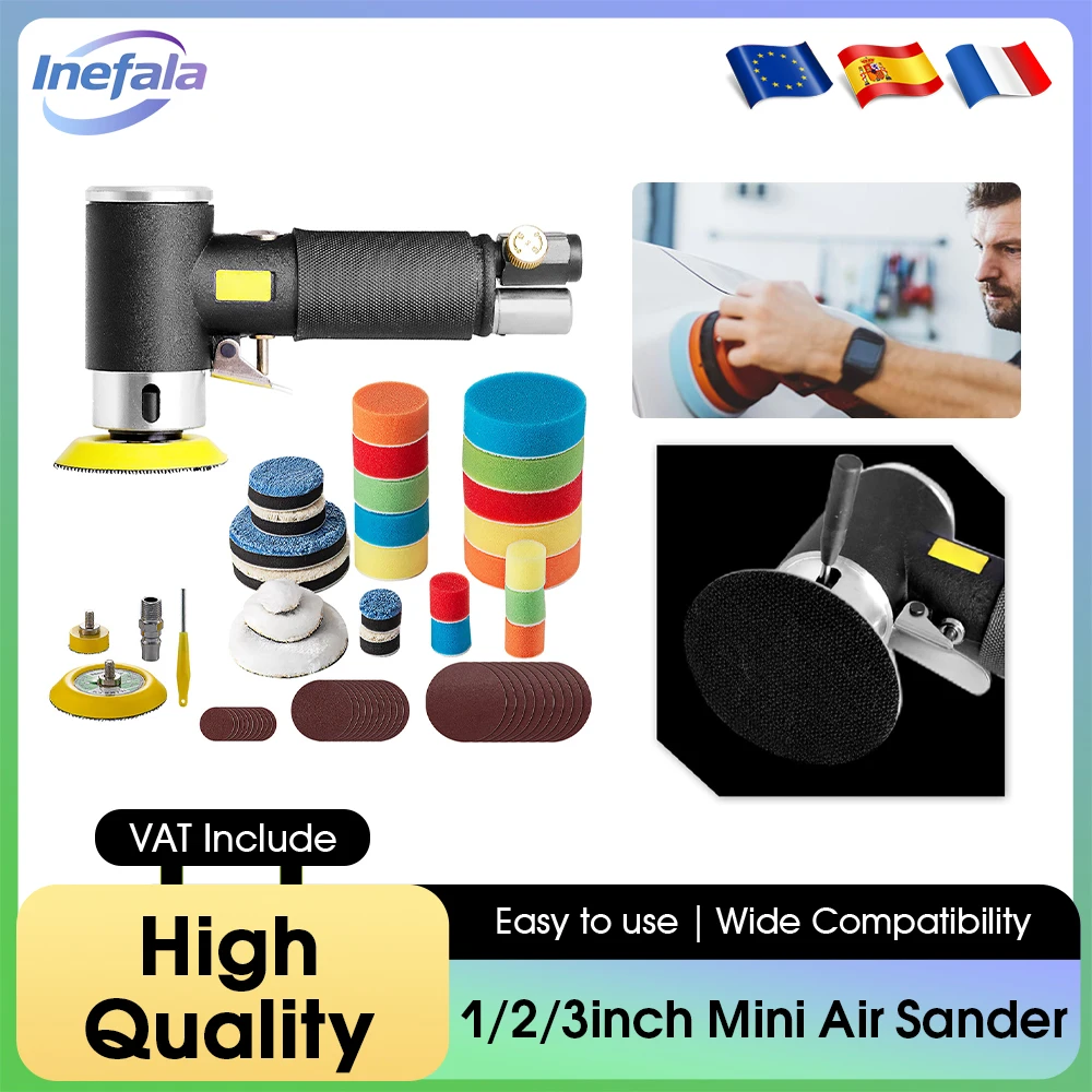Mini lijadora neumática Inefala de 1200 RPM para eliminar uniones de soldadura y manchas de óxido, lijadora neumática para coches, muebles y productos de madera.