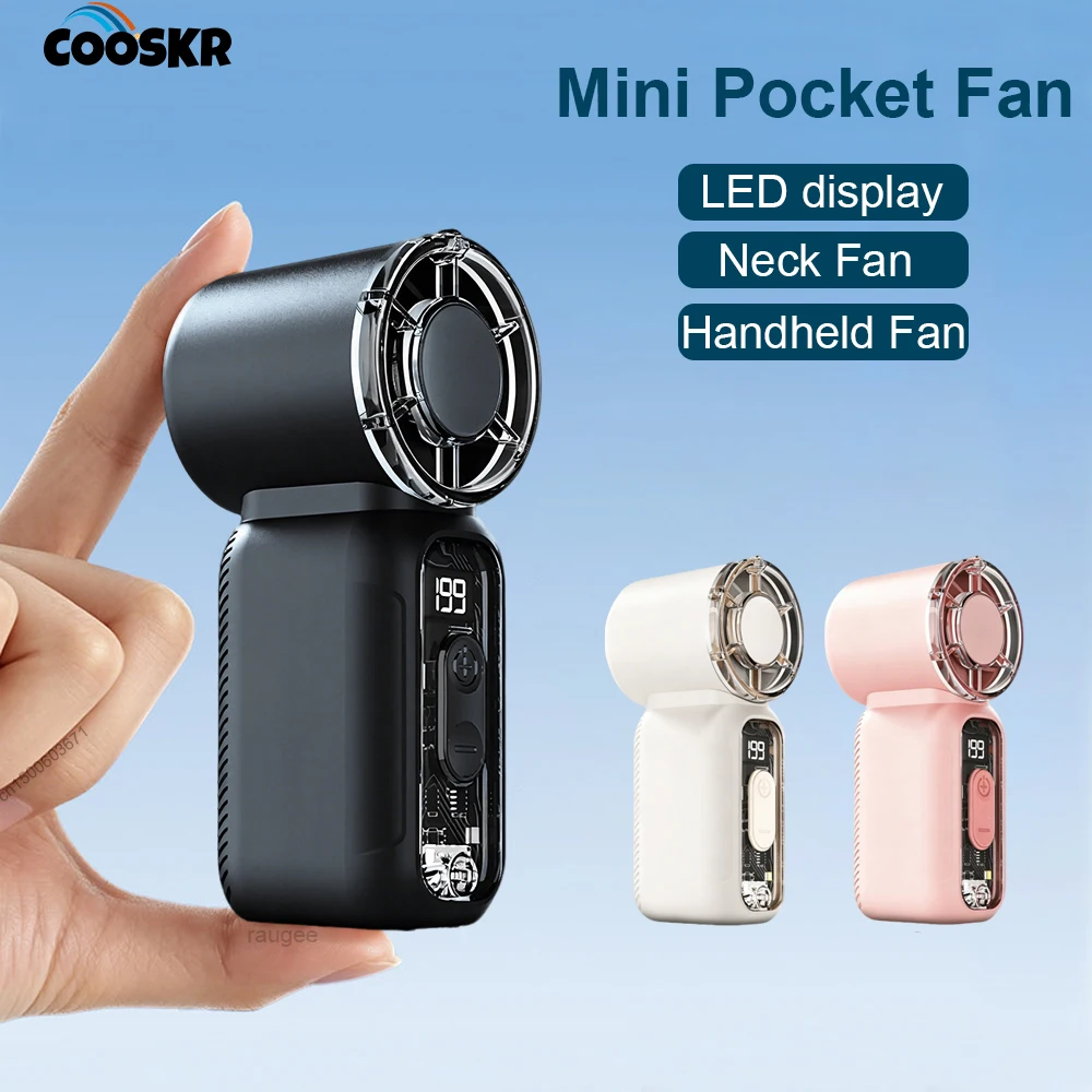 Mini-Handventilator, 1200 mAh, wiederaufladbar, LED-Anzeige, Taschenventilator, tragbarer Ventilator zum Aufhängen am Hals, kleiner persönlicher Ventilator für Reisen im Freien