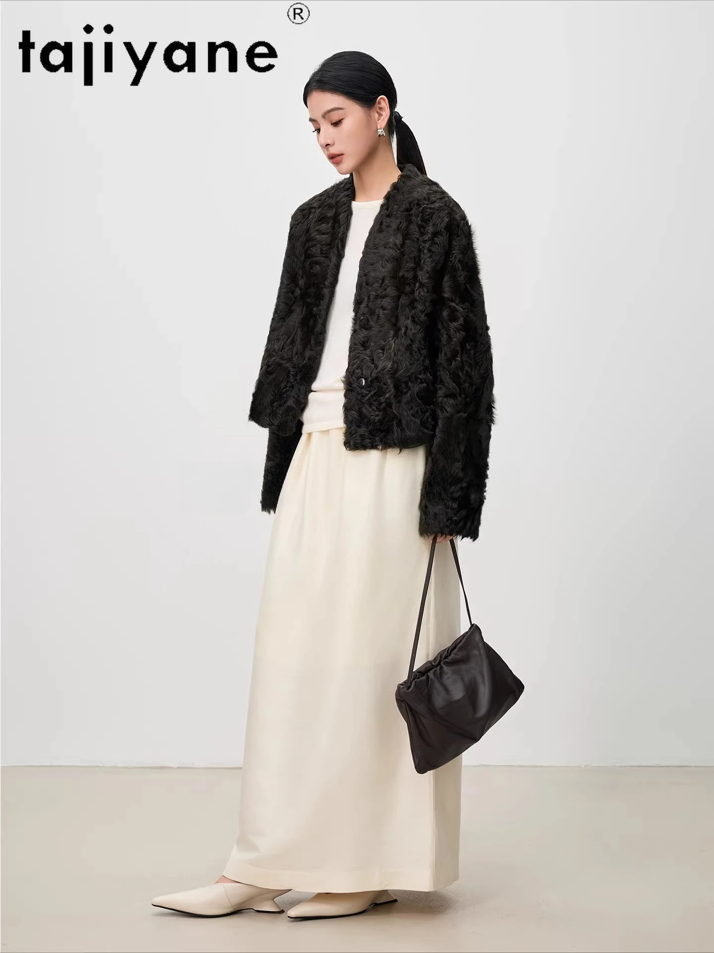 TAJIYANE 100% جلد الغنم الطبيعي Xiaohu مع الصوف المرفقة سترة المرأة لوكس الخامس الرقبة معطف الفرو الحقيقي قصيرة الشتاء ملابس امرأة 2025