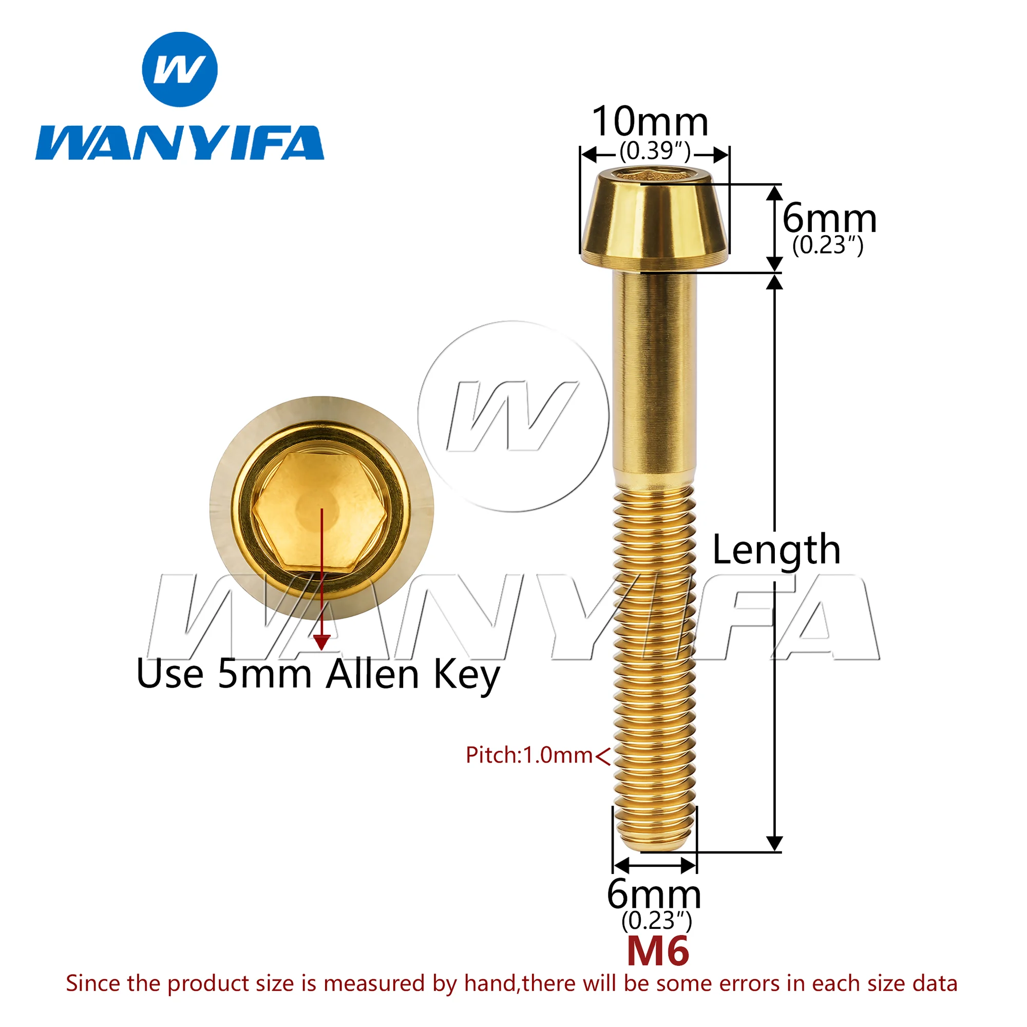 Wanyifa parafuso de titânio, m6x 10 15 16 18 20 25 30 35 40 45 50 55 60 65mm chave cônica parafuso chave allen para fone de ouvido de bicicleta