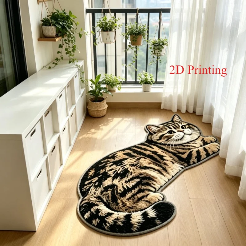 Cute Cat Alien Pattern Rug Entryway Hallway Non-slip Floor Mat Soft Bathroom Bedroom Carpet Home Decoration
