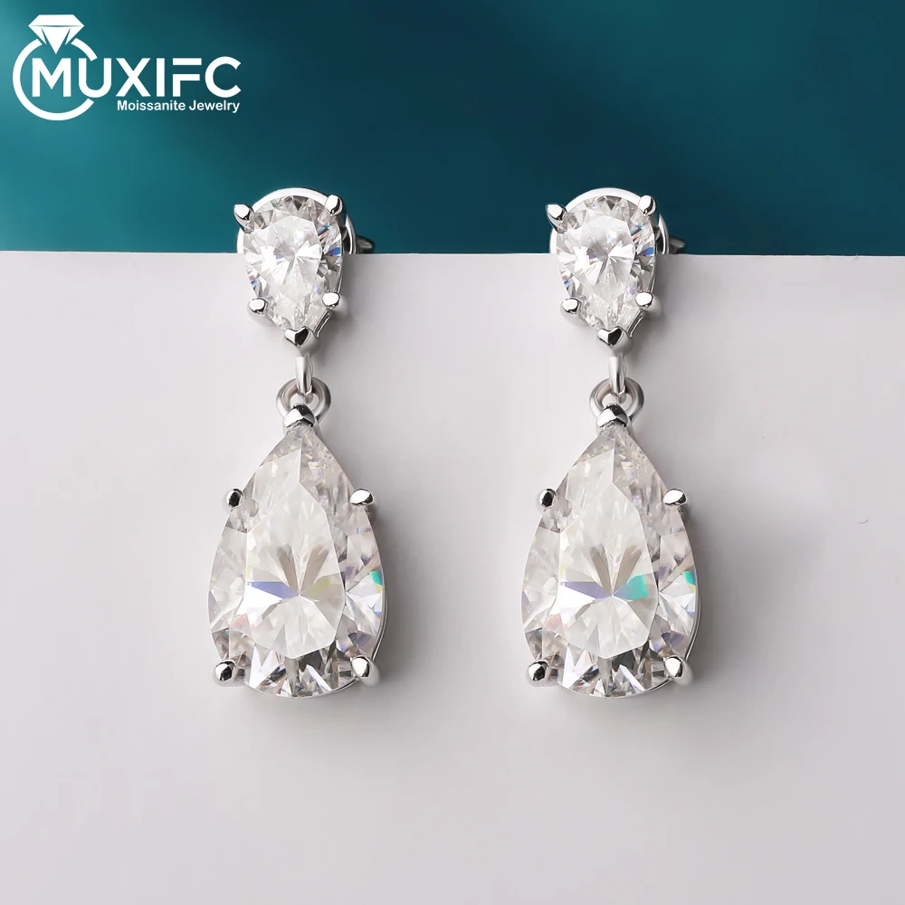 

MUXIFC Pear Cut Moissanite Drop Earrings 7 CTTW GRA Certified 925 Sterling Silver Ear Stud for Women Wedding Fine Jewelry