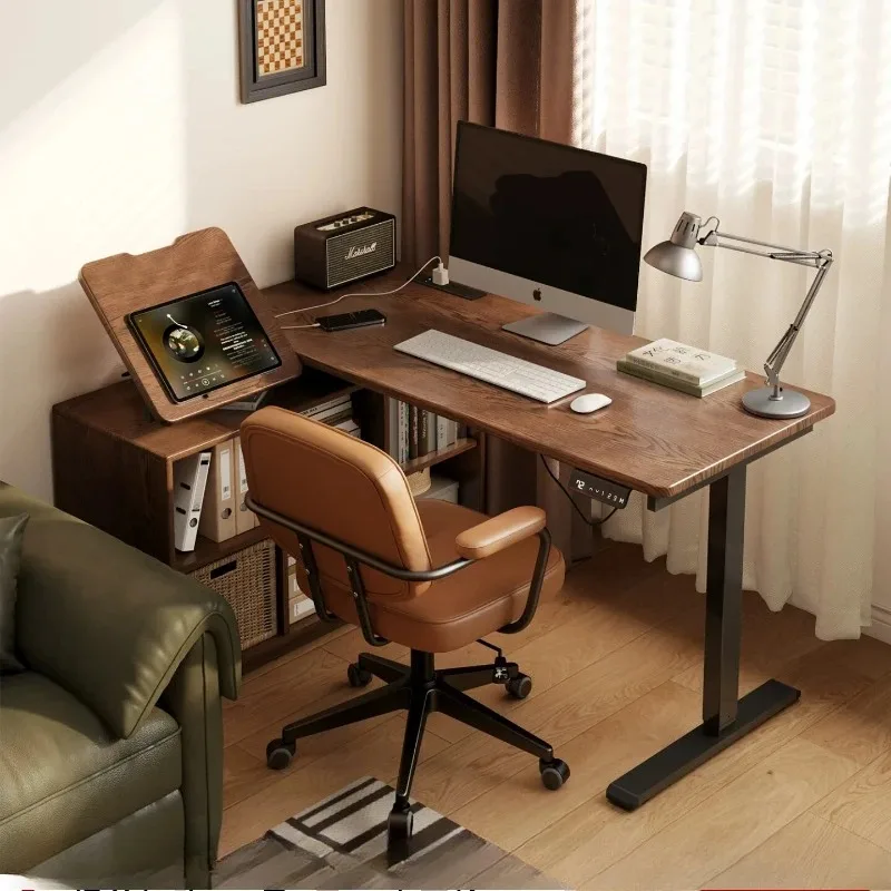 Solid wood corner electric lifting table study desk workbench L-shaped computer desk desk