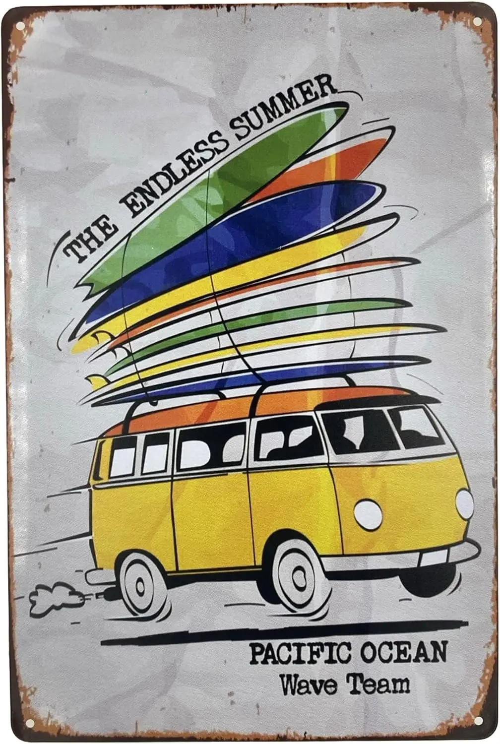 Металлическая табличка Forever_USA |   Металлическая настенная табличка |   Surfing Bus The Endless Summer Surf Team 8 x 12 дюймов. |   Забавная декоративная табличка для дома