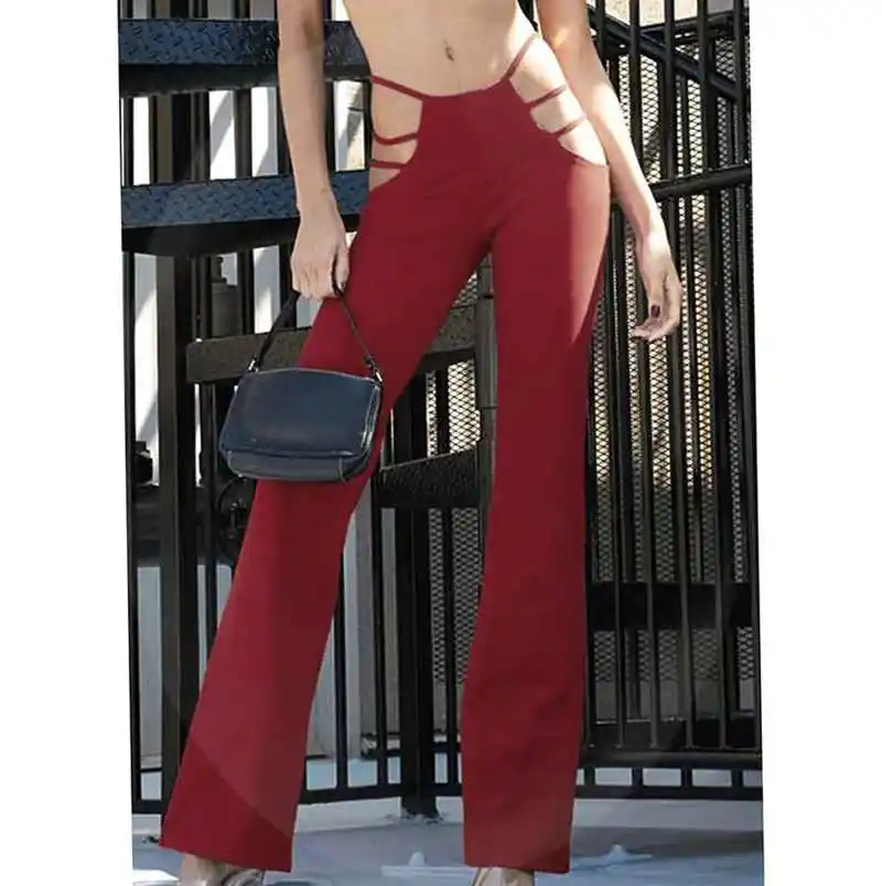 Pantaloni svasati vuoti streetwear pantaloni lunghi a gamba dritta in vita a l per donna tessuto in poliestere stagione autunnale Faion