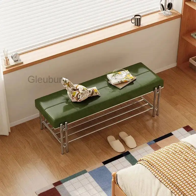 with Frame Leather Metal Upholstery Bench and Shoe Rack Multifunctional Entry Bench Stylish Living Room Bedroom Furniture