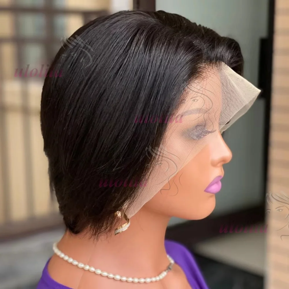 # 4 Braune Gerade Pixie-Cut-Perücke 13x4 Transparente Lace-Frontal Echthaar-Perücken Kurze Bob-Perücke Brasilianische Seitenpart-Perücken für Frauen – Detail 14