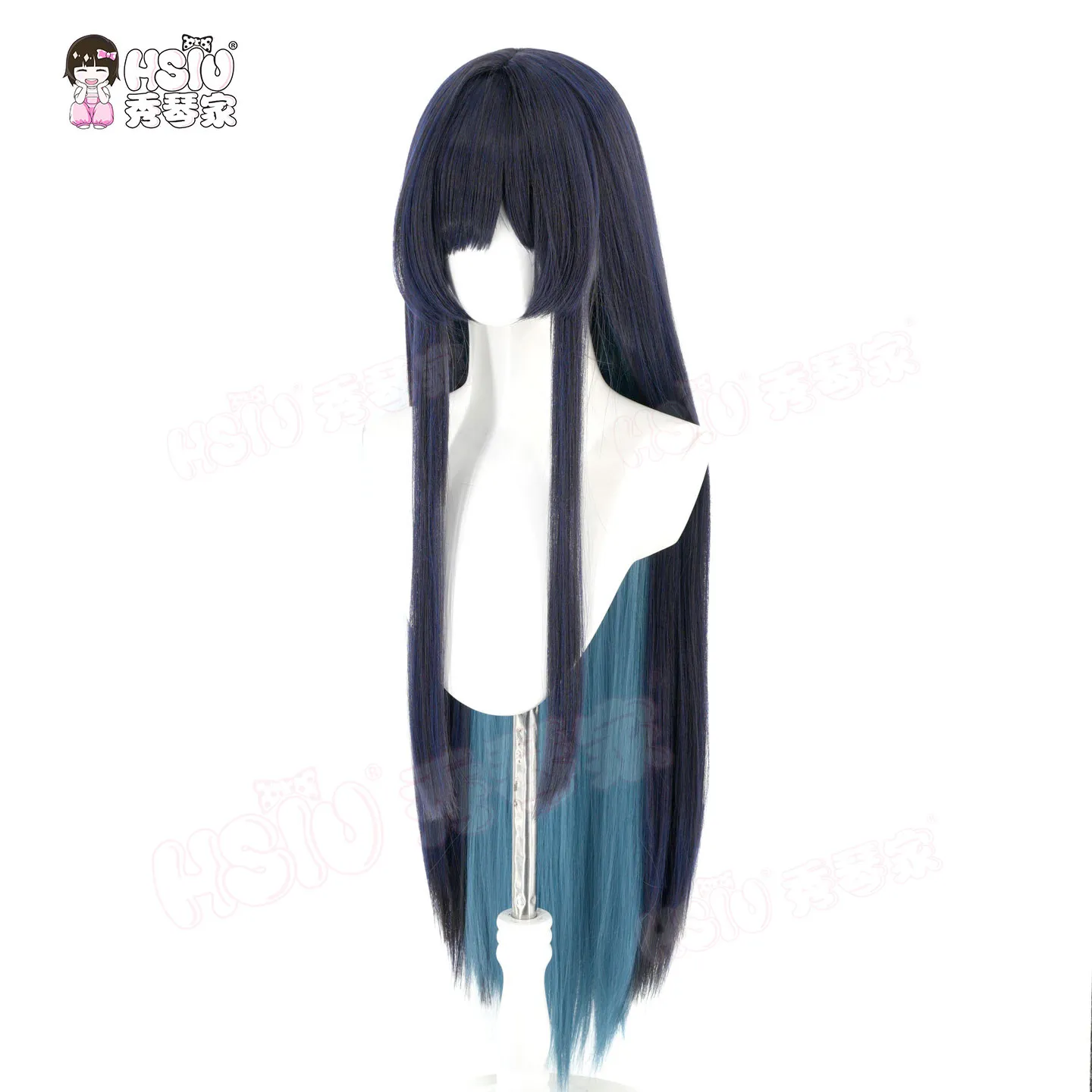ADO Cosplay Wig HSIU 100Cm Blue-purple Mixed With Green-gray Long Hair Heat Resistant Wig+Wig Cap view 6