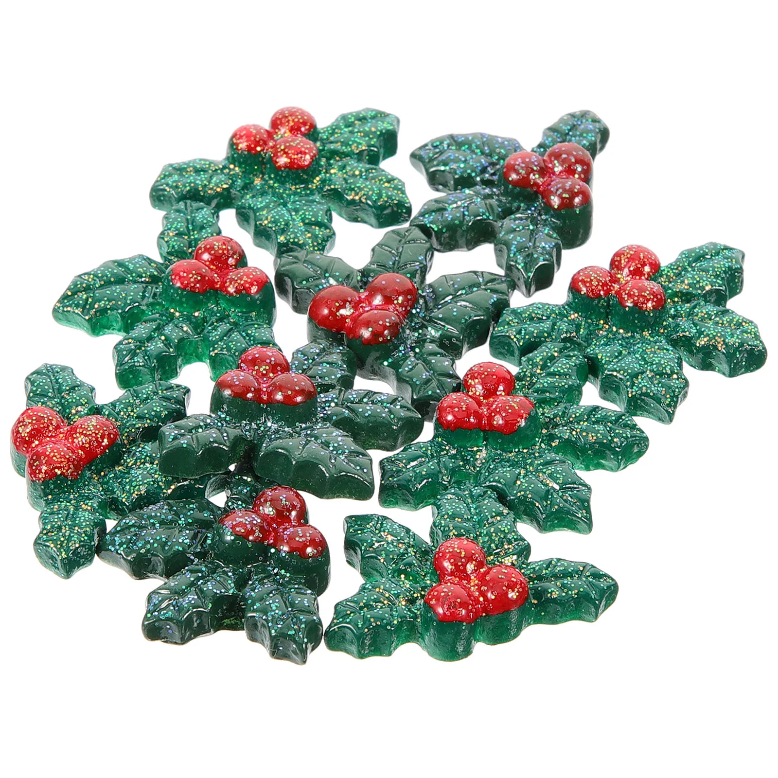 

50pcs Resin Leaf Accessories Deep Green Glitter Christmas DIY Crafts Mini Ornaments Embellishments Pendant Charms Craft Wreath