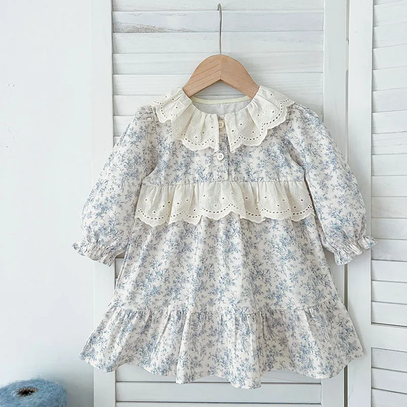 Autumn Matching Sister Outfits for Girls 0-7 Years Baby Romper Dress Peter Pan Collar Embroidery Long Sleeve Infant Bodysuit