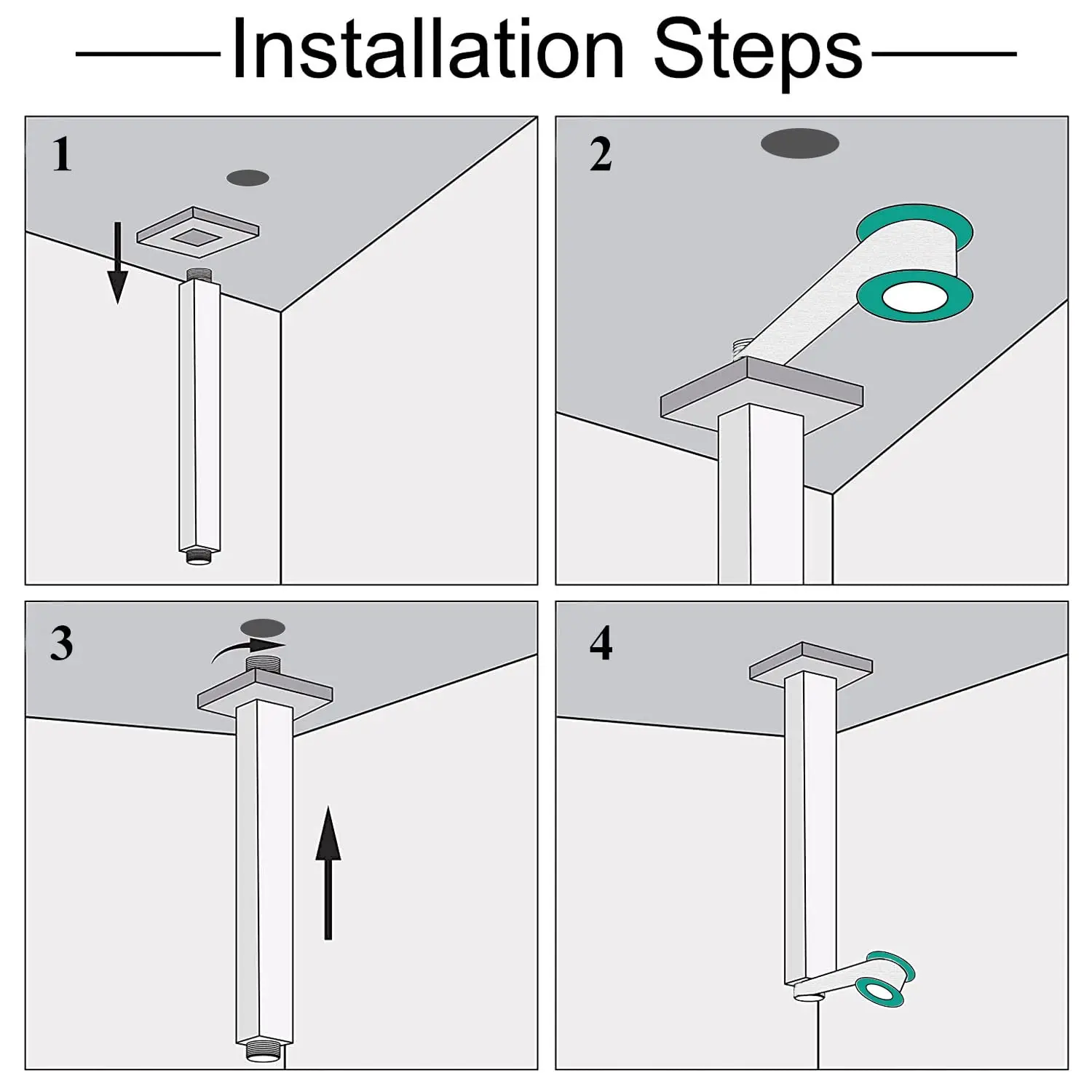 Brushed Nickel Brass 12-Inch Ceiling Mount Shower Hand Arm