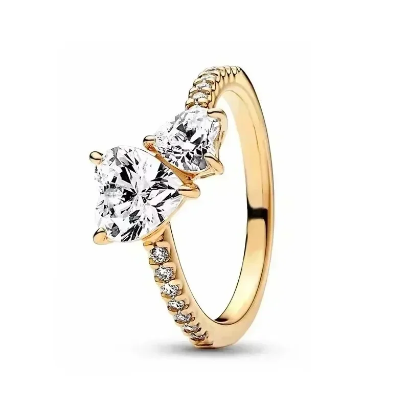 Heiß begehrter Ring aus 925er Sterlingsilber, exquisite Goldserie, funkelnder herzförmiger Kronenring, modischer Charm-Schmuck als Geschenk.