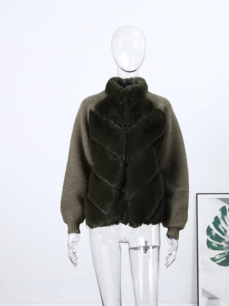 سترة نسائية مرقعة من الفرو الصناعي بتصميم مميز وأكمام طويلة معطف نسائي غير رسمي لخريف وشتاء 2025 ملابس خروج للسيدات جديدة