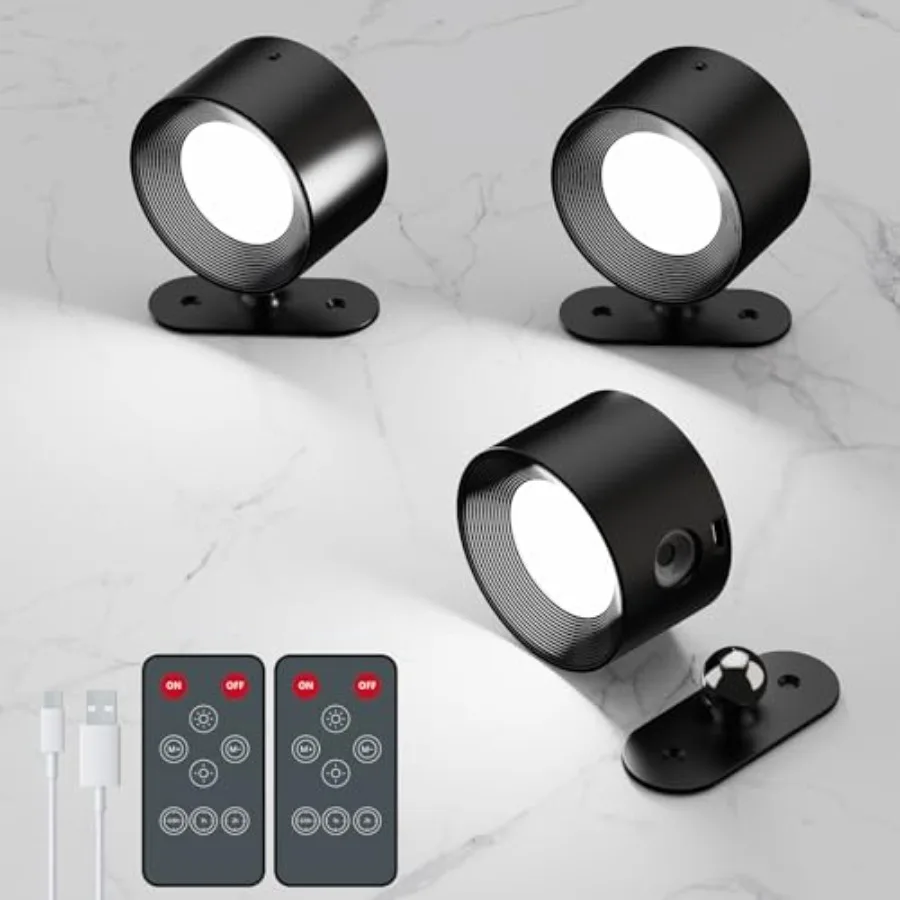 

Настенный светильник на батарейках, 3 шт., 3 цветовых режима, 3 уровня яркости, 360° ° Настенный светильник с таймером вращения, сенсорным и дистанционным управлением