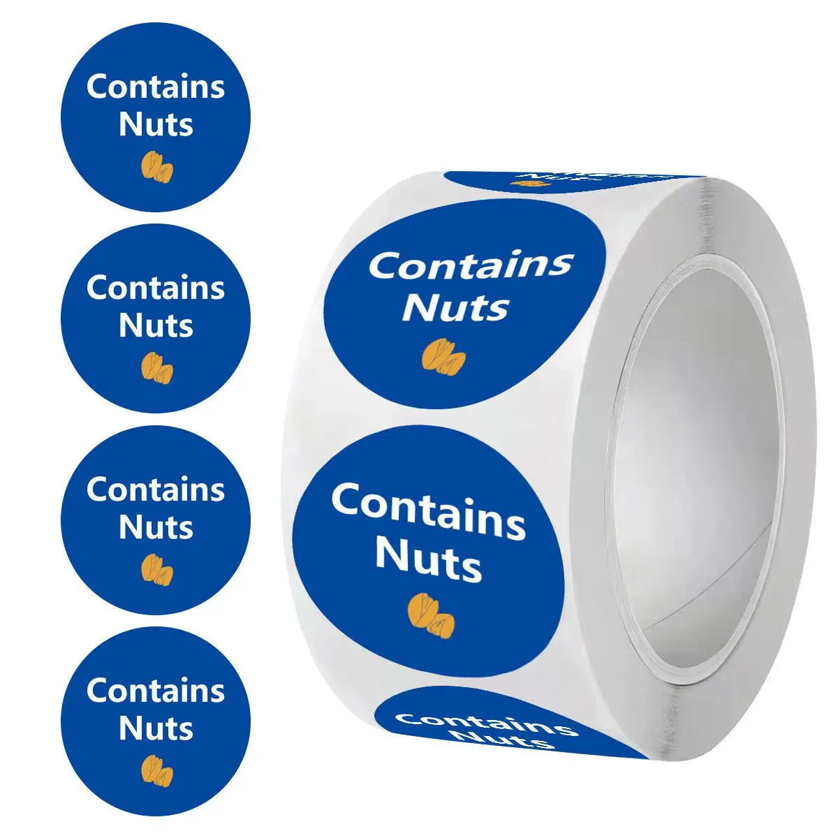 100-500pcs Contains Nuts Labels 1 inch Allergen Warning Stickers Round Allergies Food Rotation Advisory Circle Dots for Jars