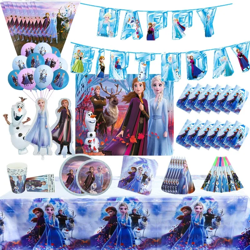 

Disney Princess Anna Elsa Disposable Party Supplies Frozen Paper Cup Plate Napkin Tablecloth Girl Birthday Party Decorations Toy