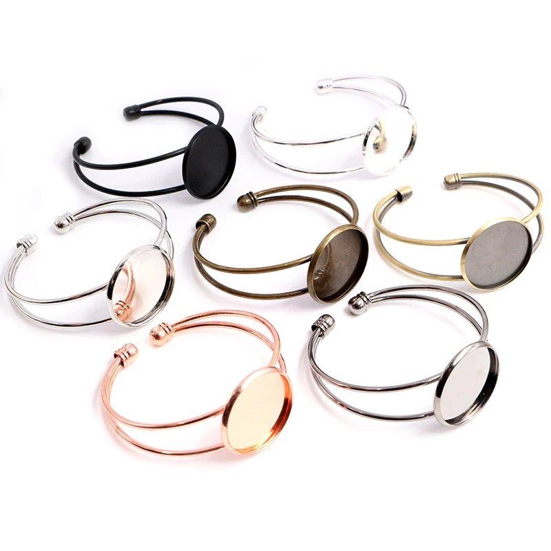 High Quality 25mm Bronze Black Silver Plated 7 Colors Bangle Base Bracelet Blank Findings Tray Bezel Setting Cabochon Cameo