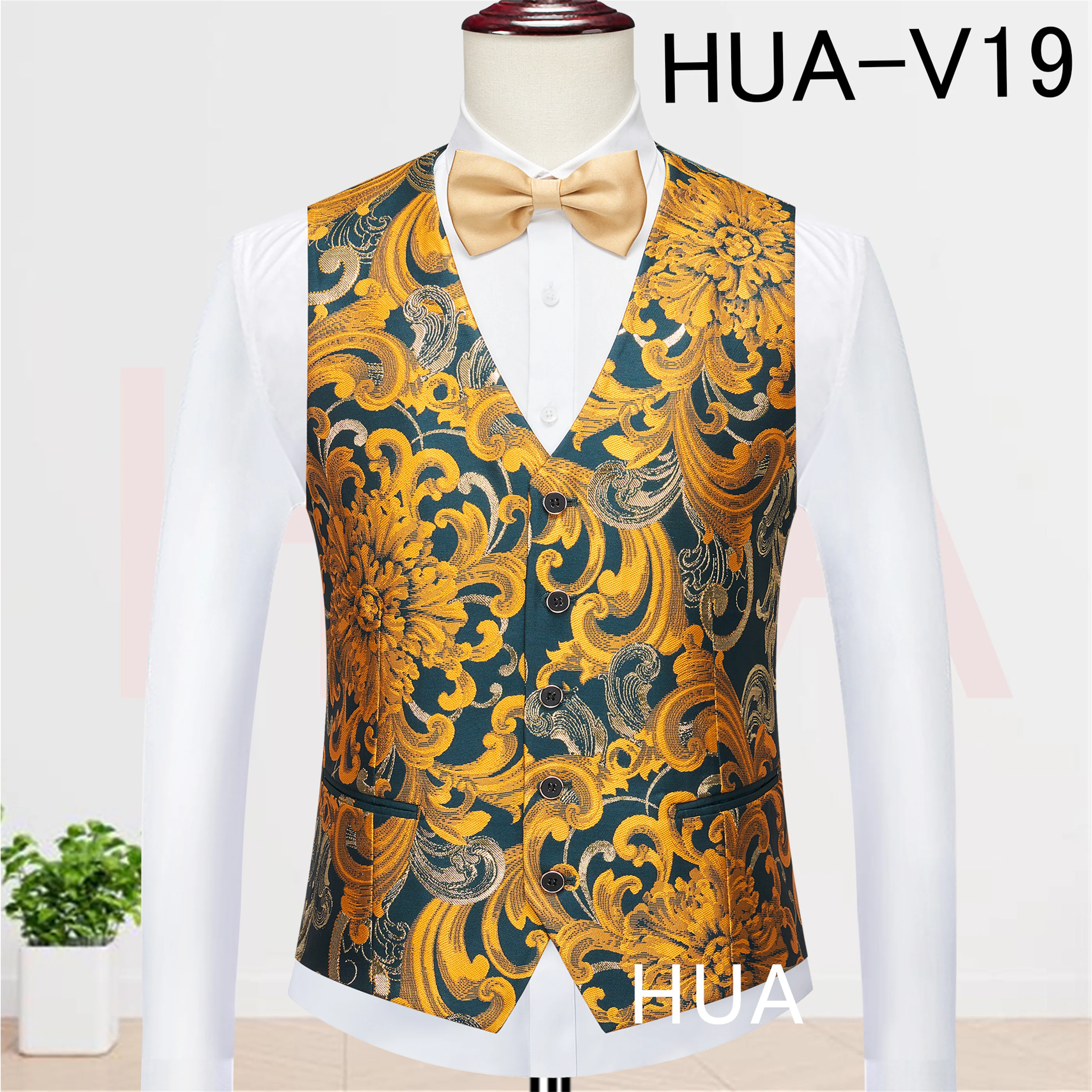 Thorndike 2026 High Quality Jacquard Men Vest Gold Patterns Lake Blue Waistcoat Sleeveless Jacket Formal Party Luxury Vest