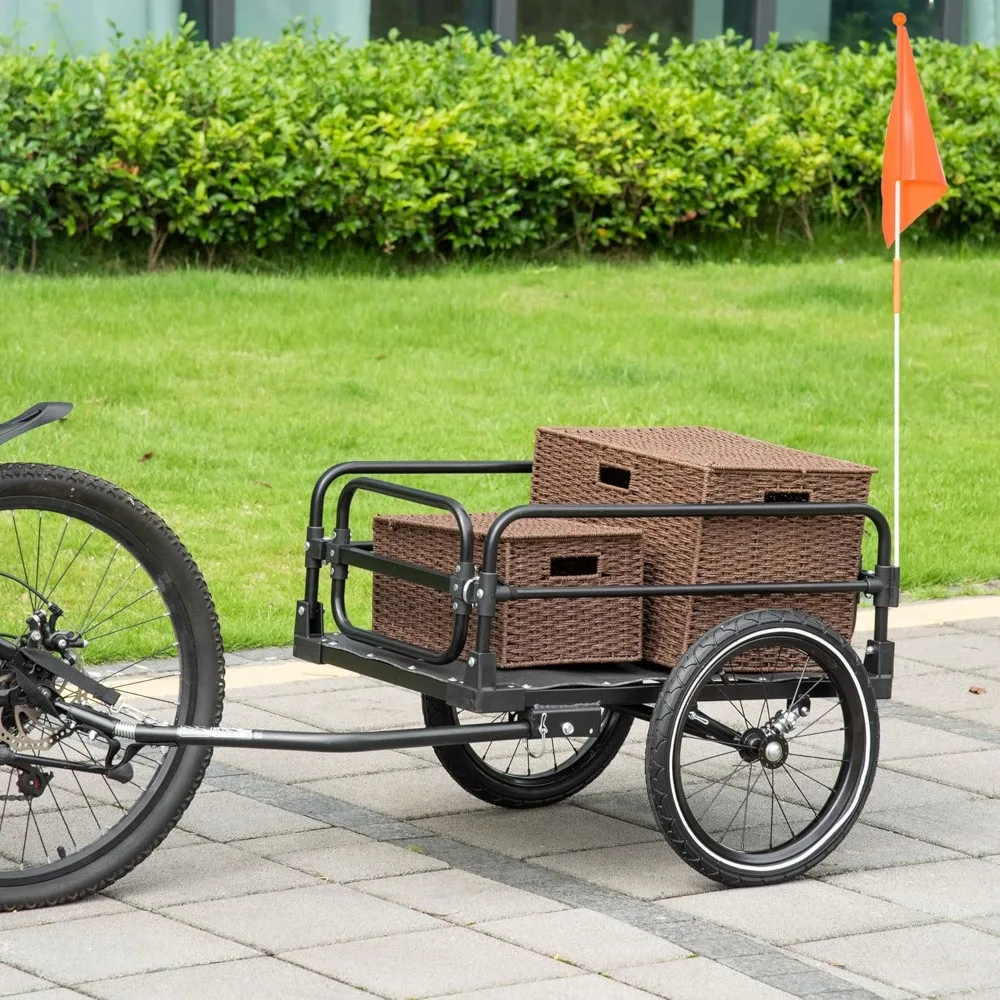 Bike Cargo Trailer Bike Wagon Bicycle Trailer with Suspension, Triple Safety Features, 16'' Wheels, 88 lbs Max Load
