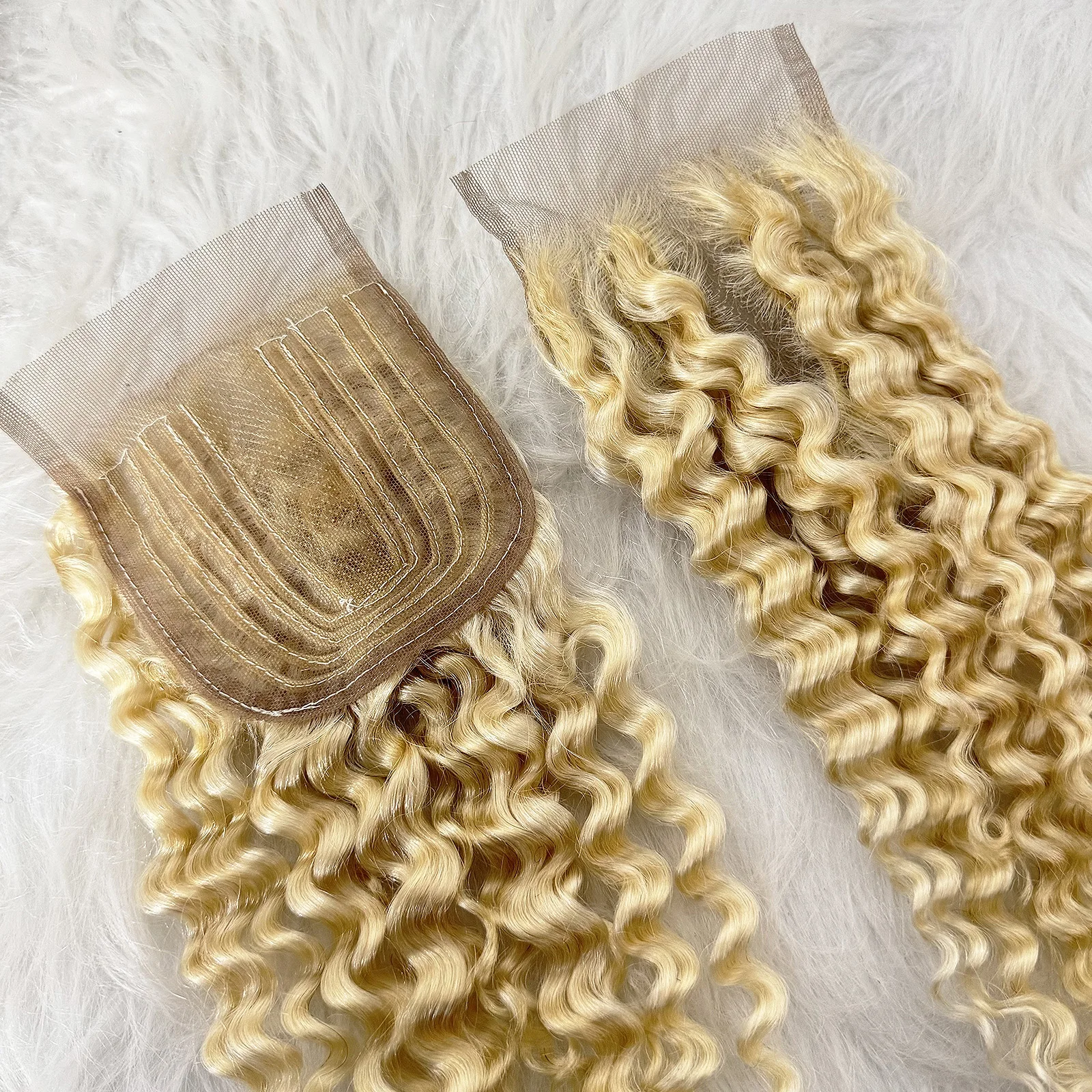 4x4 Lace Closure Only 613# Blonde Jerry Curly T Part Brazilian Virgin Remy Transparent Lace Closure for Hair Weaving PrePlucked