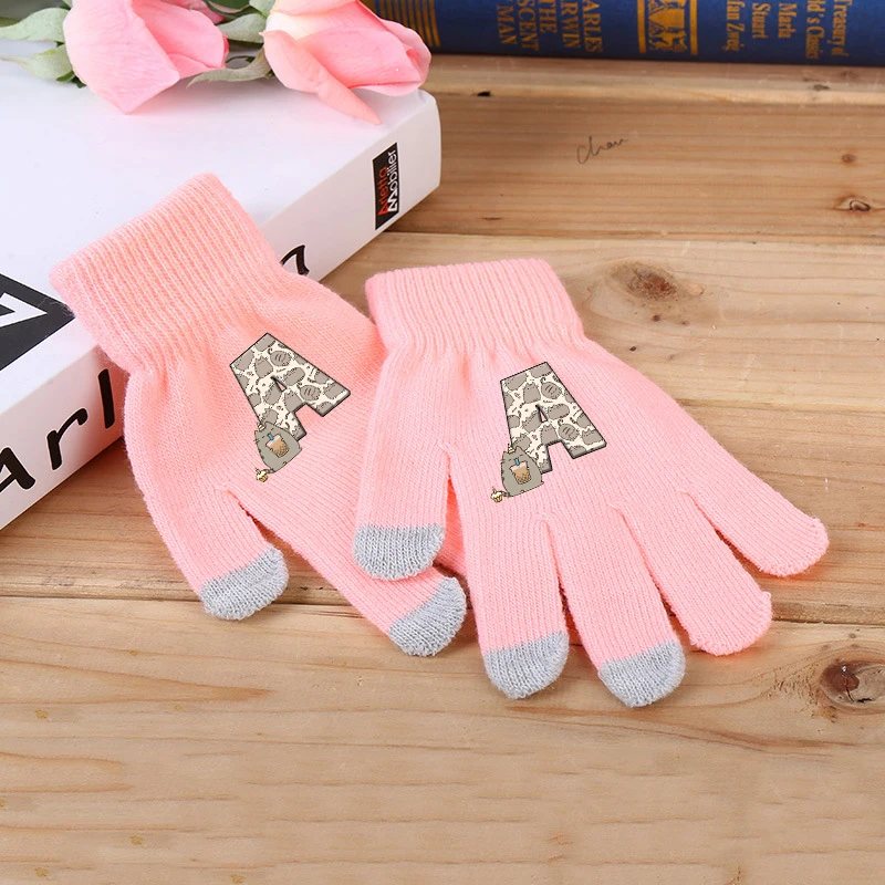 Pusheen Gloves Anime Fat Cats Letter A-Z Screen Gloved Kids Winter Warm Fashion Fingers Mittens Accessories Children Xams Gift