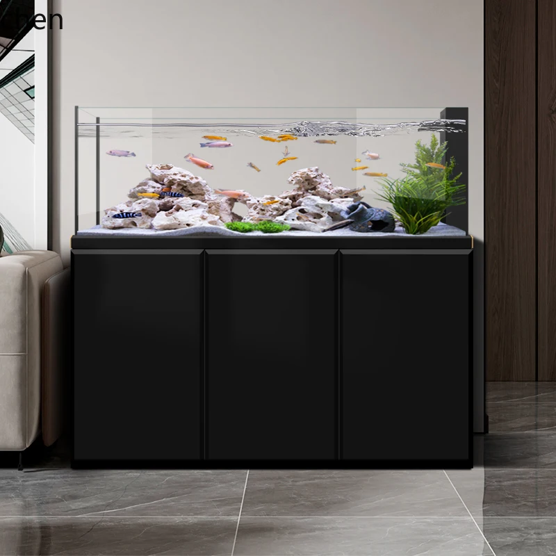 HYS native stream tank fish tank living room new home floor glass ecological aquarium bottom filter ultra white