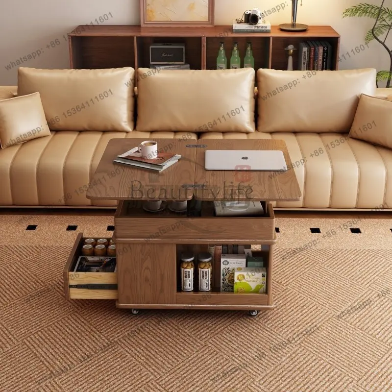 Solid wood small apartment living room sofa next to the antique lifting folding trolley